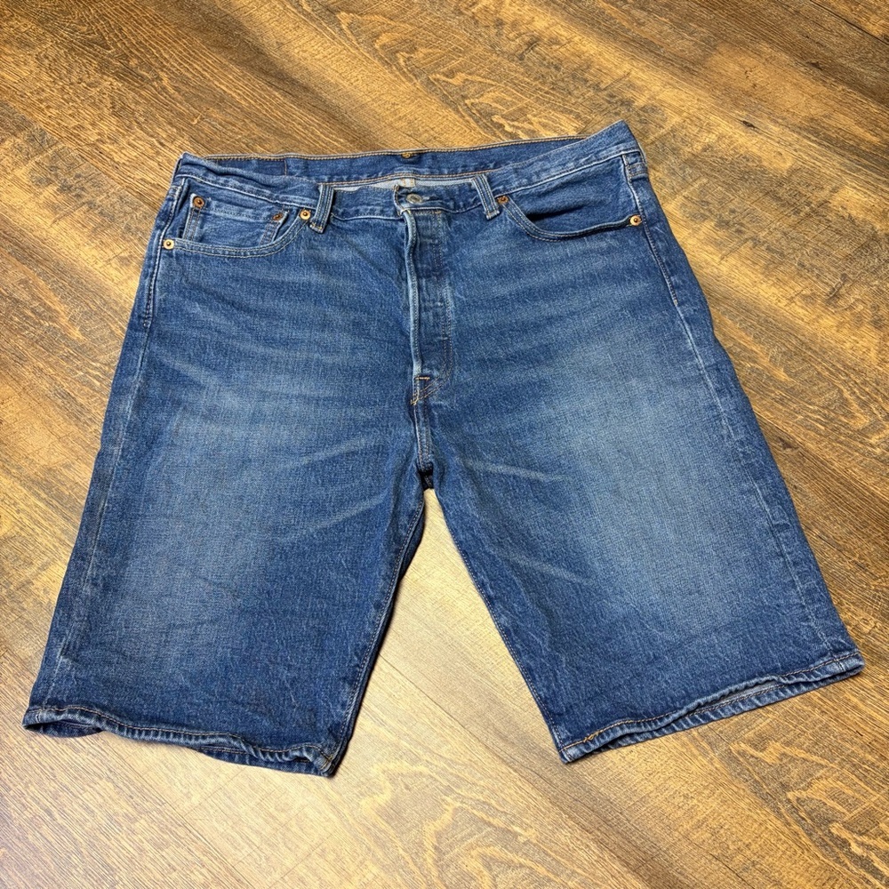 Levi's 501 Denim Jean Shorts Button Fly Men's 34x11 Blue Jorts Dad Stretch - Picture 2 of 9